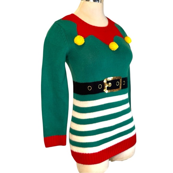 Christmas Sweater Holiday Elf Green and Red - Picture 11 of 11